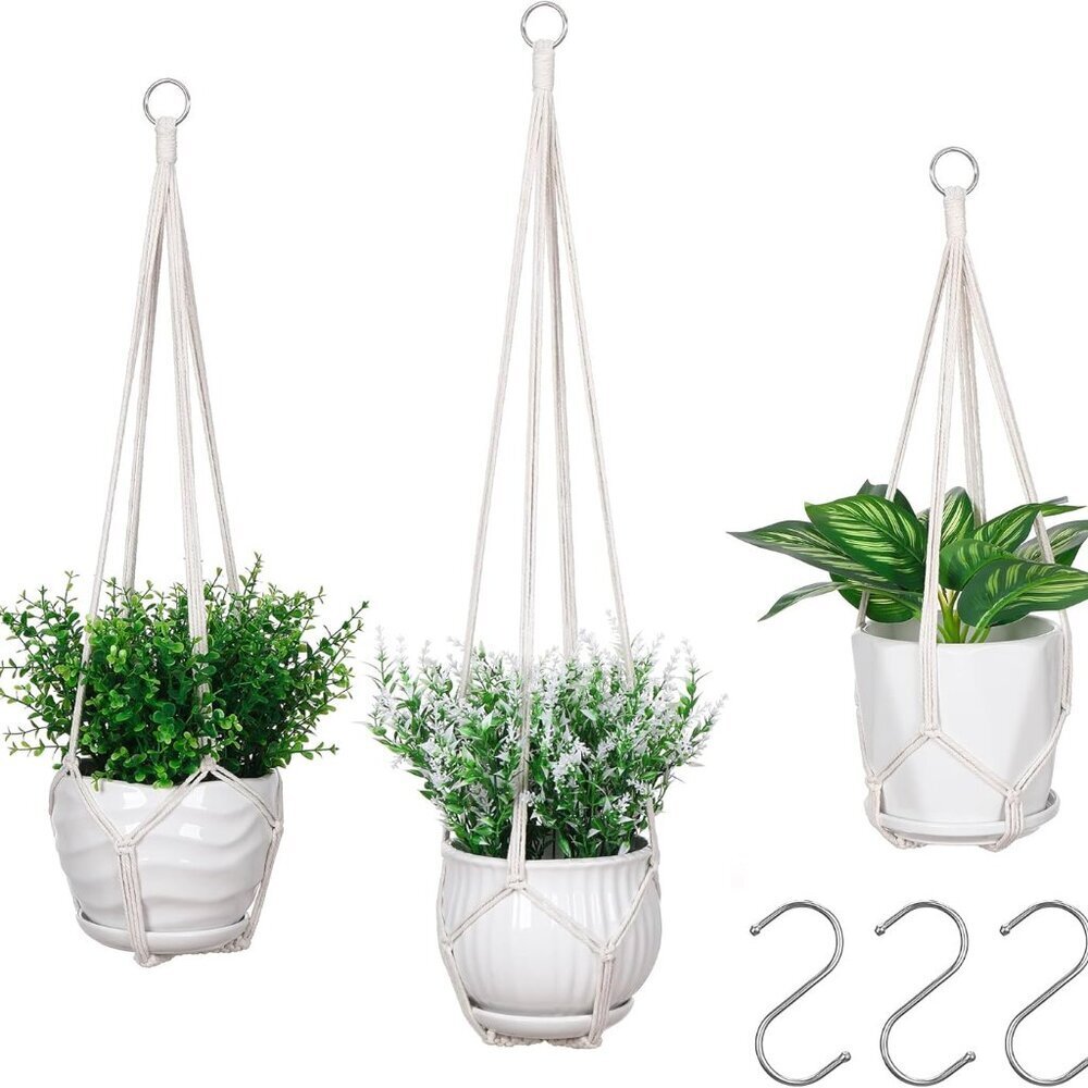3 Pack Macrame Plant Hanger Indoor Hanging Planter for Plants Holder with 3 Hook